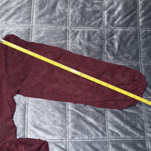 Speechless Dress Burgundy Size 7 Y2K Vibe Swiss Polka Dot Sheer sleeves Ruffles - Picture 12 of 12